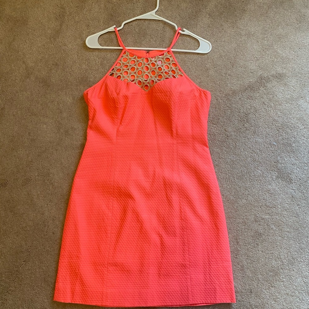 Lilly Pulitzer Coral Pink Halter Sheath Dress